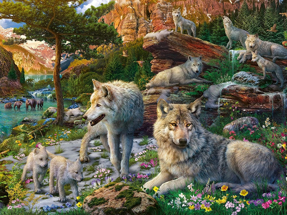 Rompecabezas Ravensburger "Lobos en primavera", 1500 piezas con animales