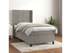 Cama Box Spring Con Colchón Terciopelo Gris Claro 100x200 Cm