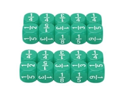 2026 Juego de 20 dados de fracciones de plástico de 6 caras para practicar matemáticas para niños (color verde)