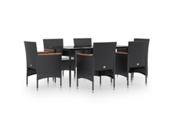 vidaXL Juego de comedor de jardín 7 piezas con cojines negro