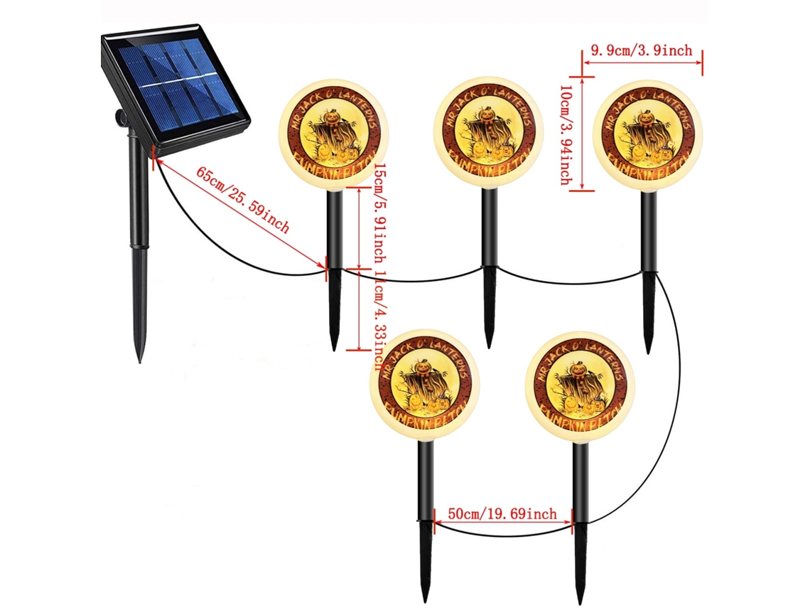 Decoración solar LED para Halloween, pastel redondo, diseño de espantapájaros, caja impermeable de 5 pilas, tubo negro Chennnls