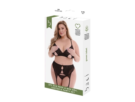 Conjunto de Lencería BACI LINGERIE Peek-A-Boo Bra (Negro - Queen)