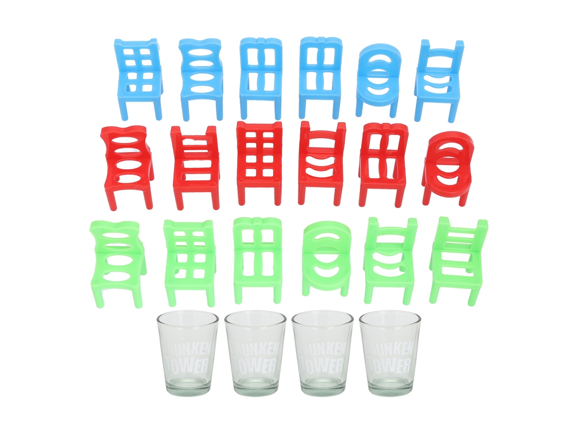 2026-18 Sillas De Plástico Y 4 Vasos De Vidrio Juego De Bebida Tumbling Para Fiesta Viaje Promociones