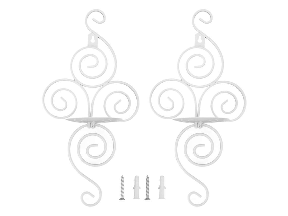 2026-2 Piezas Portavelas De Pared Plegable Estilo Europeo Hierro Forjado Decoración Hogar Blanco