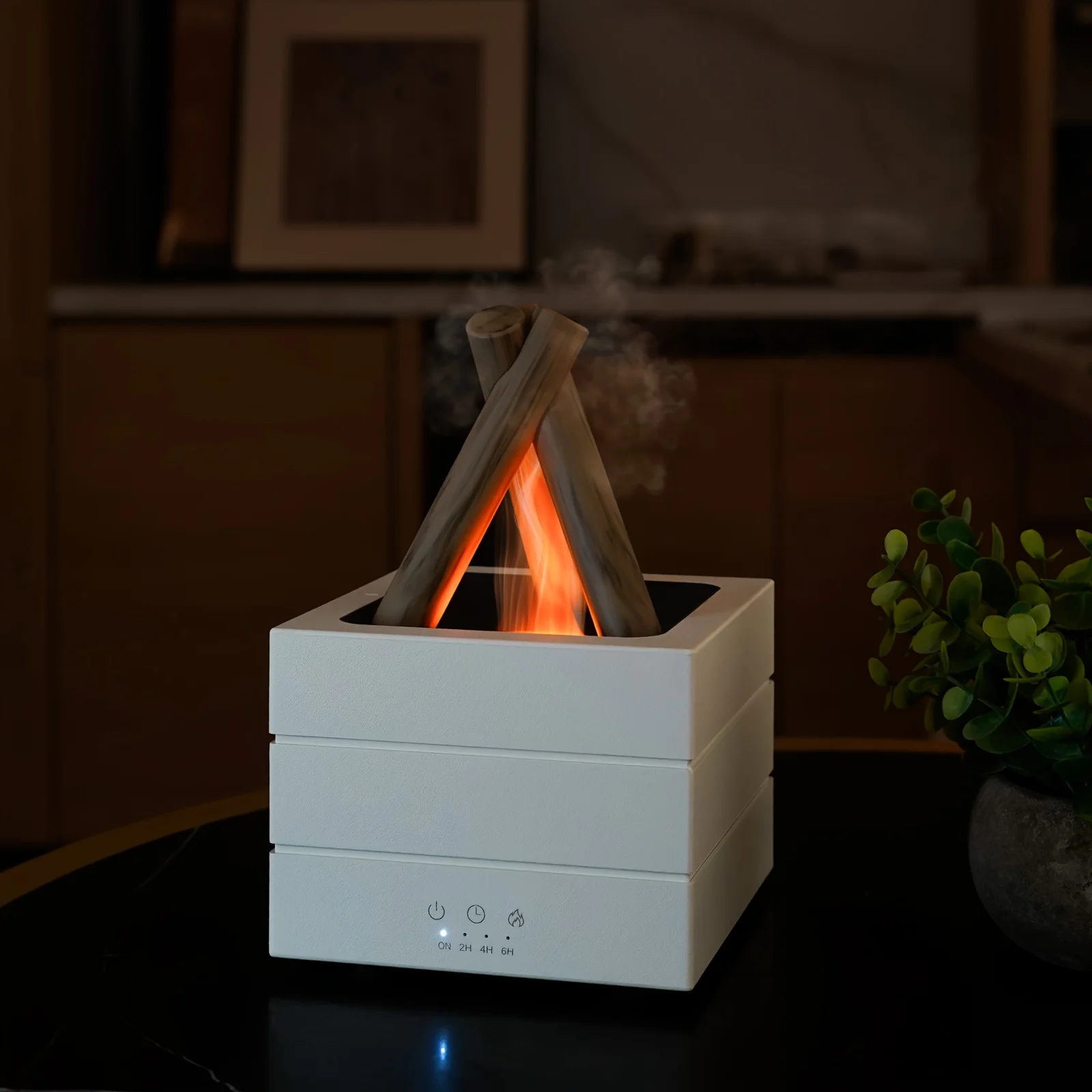 Difusor De Aromas (blanco) Con Efecto De Niebla Simulada, Diseño De Hoguera, Humidificador Pequeño De Sobremesa.