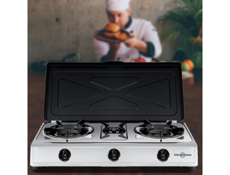 Vitrokitchen Placa 360Ib Negro Inox Empotrable Gas 3 Zonas