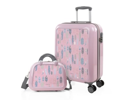 Juego De Maletas Pc ITACA Personalizado Base Rosa rosa-plumas (40X55x20 Cm - 34L)