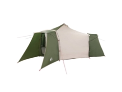 Tienda tipi con techo verde y beige, 492 x 492 x 275 cm.
