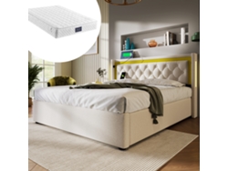 Cama Con Almacenamiento Led De 160x200 Cm Con Usb-c, Cabecero Y Colchón Incluidos, De Algodón.