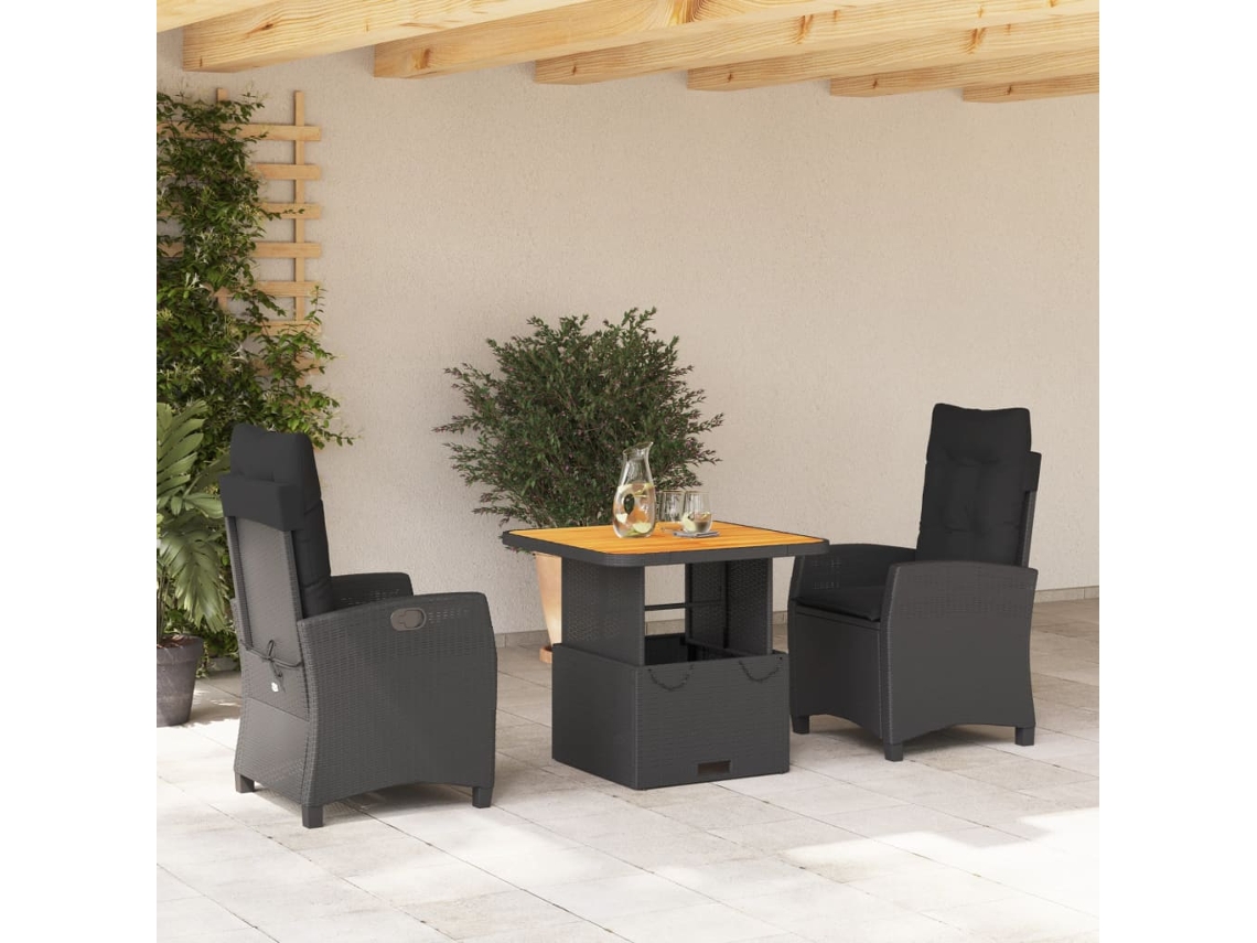 Conjunto de comedor de jardín de 3 piezas DKD Home Decor con cojines de mimbre negros