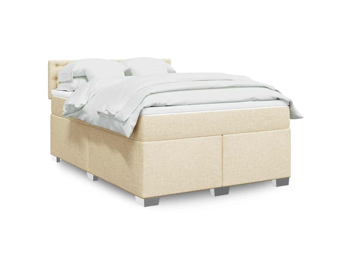 Cama Box Spring Con Colchón Tela Color Crema 140x190 Cm