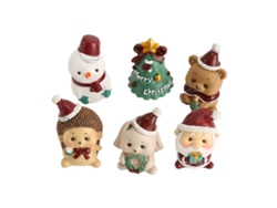 6 Figuras Navideñas De Resina En Miniatura: Animales Para Decoración Navideña.
