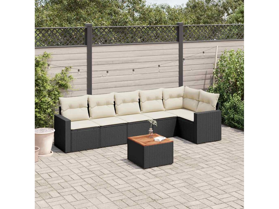 Conjunto de sofá de jardín de 7 piezas con cojines de mimbre negro de DKD Home Decor