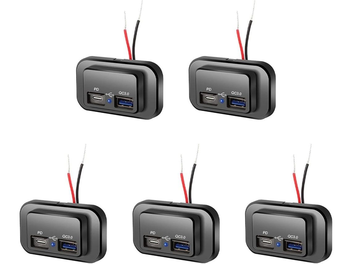 Juego De 5 Tomas De Carga Usb + Pd De 12v/24v Para Motocicleta, Camión, Atv, Barco, Coche, Autocaravana.