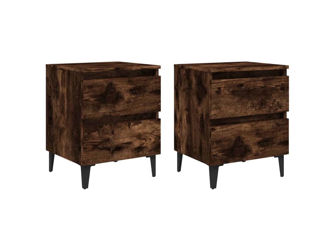 Juego de 2 mesitas de noche con patas de metal de roble ahumado MAISON EXCLUSIVE (40x35x50 cm)
