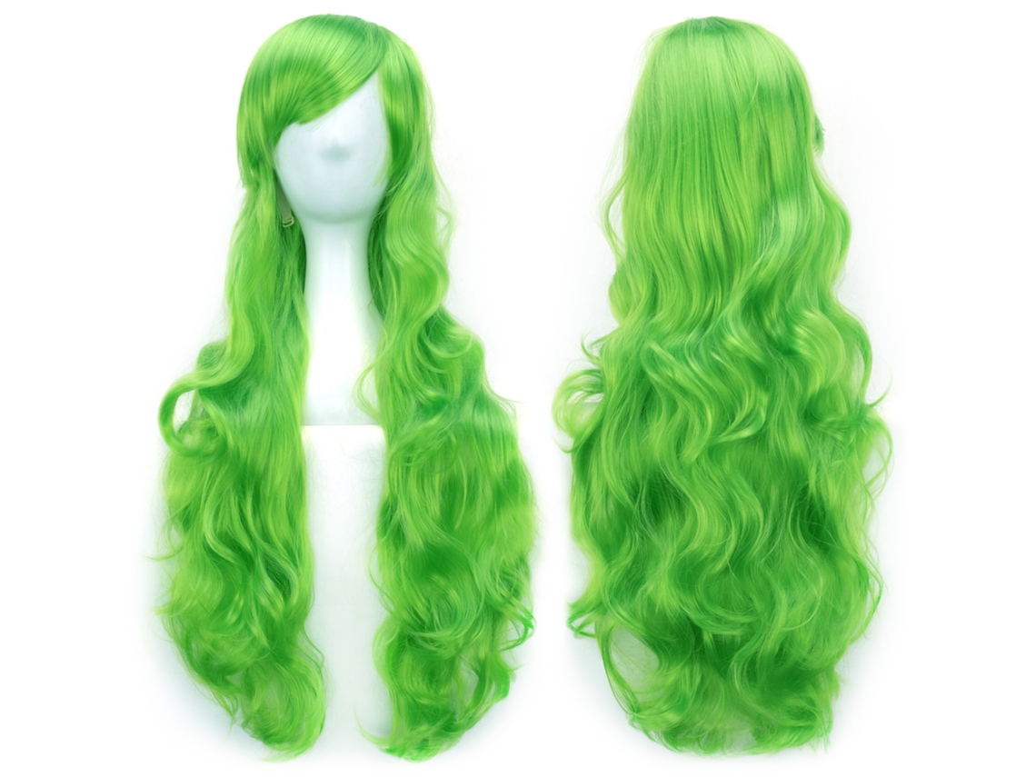 Peluca larga y rizada para cosplay de personajes de anime, 80cm (verde hierba) Gertiz