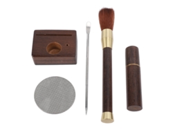 Kit distribuidor de café en polvo con aguja de acero inoxidable, cepillo de madera y base de almacenamiento