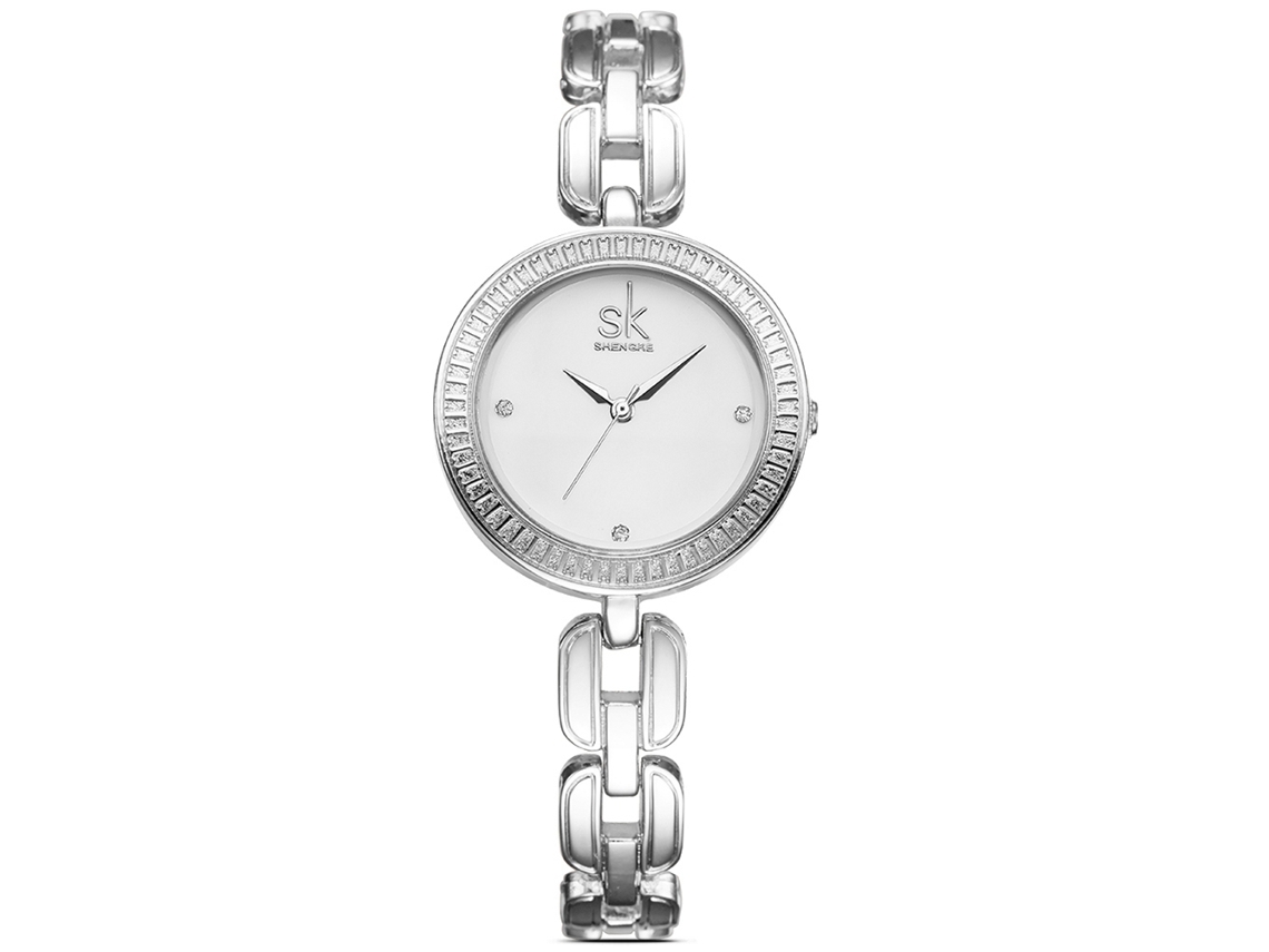 Reloj De Pulsera De Moda Para Mujer Shengke, Cuarzo, Piedras, Plata, Hipoalergénico, Resistente Al Agua Hasta 30 M.