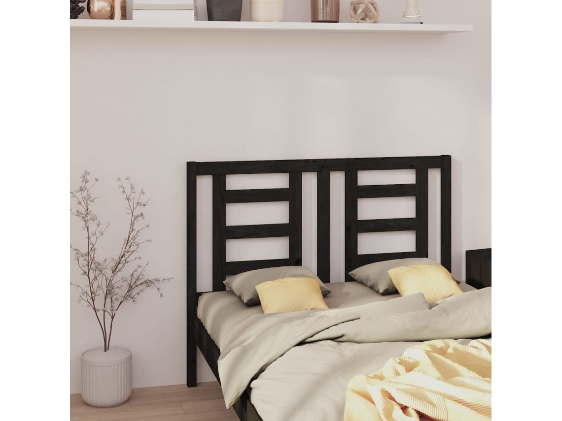 Cabecero De Cama Madera Maciza De Pino Negro 126x4x100 Cm