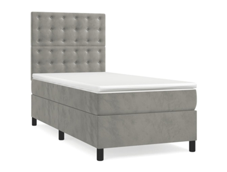 vidaXL Cama con somier y colchón 90x200 cm terciopelo gris claro