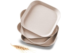 Platos hondos de paja de trigo, ligeros, duraderos e irrompibles para cenas familiares y picnics. Suministros saludables. Beige. Paquete de 4.