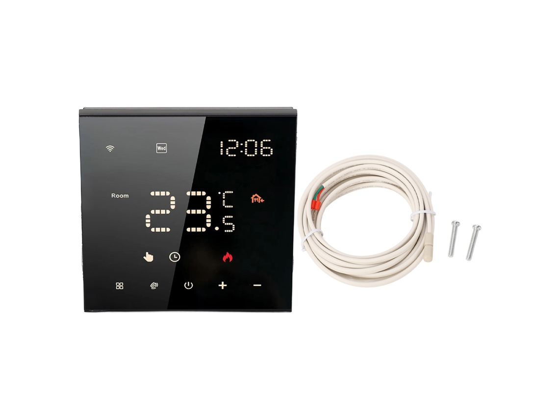 Termostato inteligente ME82 negro con pantalla táctil LED y control mediante aplicación para calefacción por suelo radiante eléctrico, 100-250 V CA, 16 A