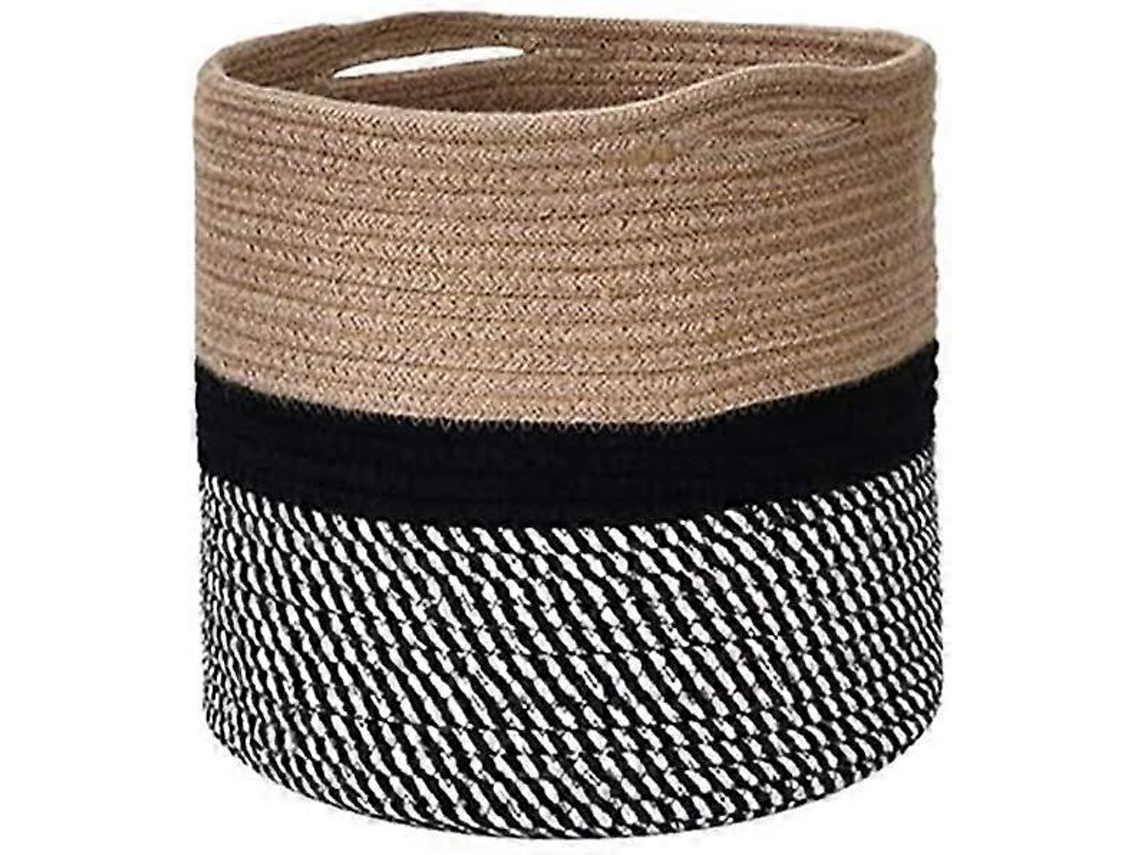 Cesta de lavandería de cuerda de algodón trenzado de 28 x 28 cm, cesta plegable para guardar juguetes de baño.