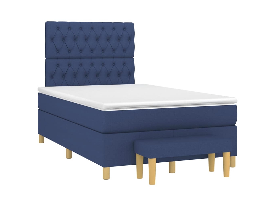 Cama Box Spring Con Colchón Tela Azul 120x190 Cm