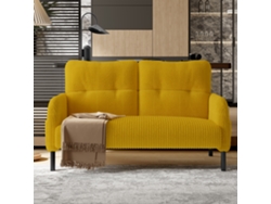 Sofá de 3 piezas, puf de 2 plazas, estructura de acero con bolsillo lateral y respaldo extra suave, color amarillo mostaza.
