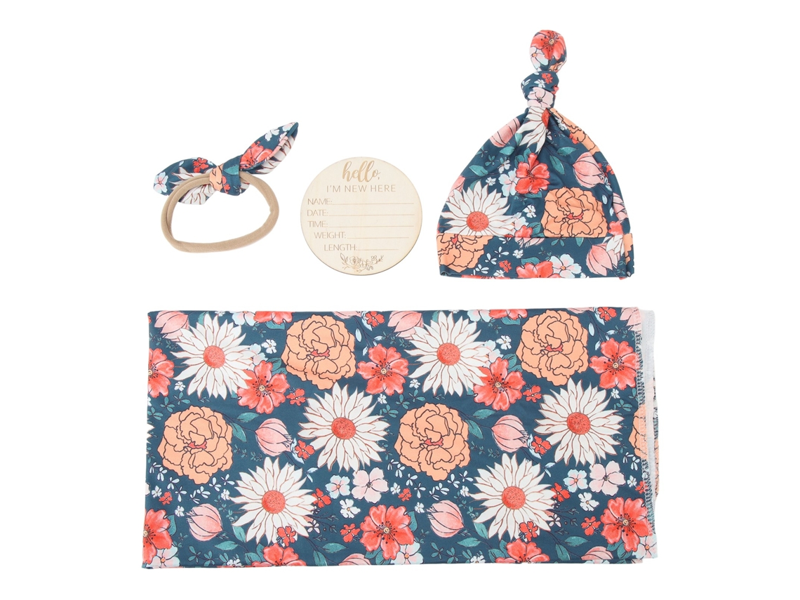 Juego De Manta De Recepción Para Bebé De 4 Piezas Con Diadema Y Estampado Floral.