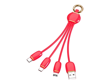 Cable de datos 3 en 1 de carga rápida portátil Micro USB/Tipo-C/8 pines teléfono cargador de línea de datos llavero de alambre para oficina-rojo