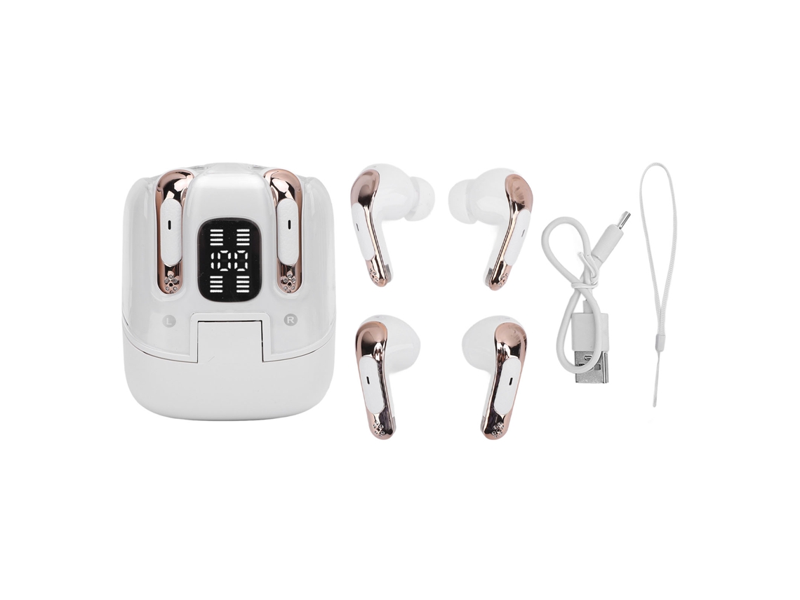 2 Pares Fones Ouvido Bluetooth 5.4 Sem Fio Tela Led Baixa Latência Conexão Independente Branco