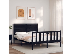 Estructura Cama De Matrimonio Con Cabecero Madera Maciza Negro