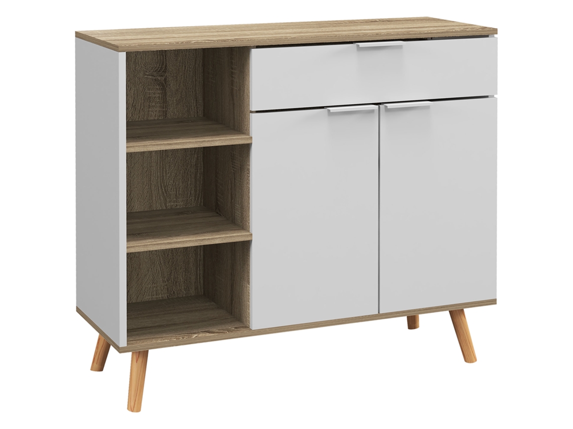 Aparador De Cocina Con 1 Cajón Y Puertas De Cierre Suave, 95x35x85cm, Blanco Natural.