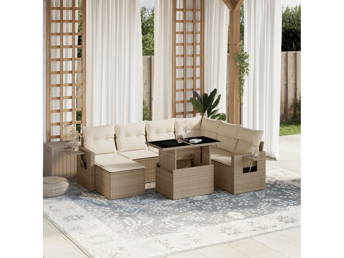 Conjunto de 8 sofás de jardín con cojines de mimbre beige Dkd Home Decor