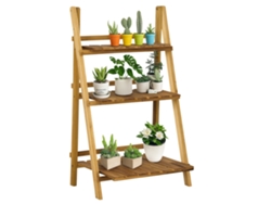Soporte de madera para plantas, 3 niveles, plegable, 60x37x93 cm, acabado natural.