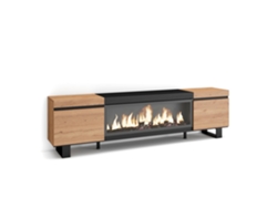 Mueble TV, Televisión, 210, Para TV hasta 80, Chimenea eléctrica XXL, Diseño industrial, Roble y negro SKRAUT HOME