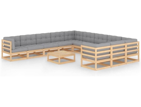 Conjunto 12 de muebles de jardín VIDAXL y cojines madera maciza pino