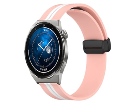 Correa de reloj inteligente para Huawei Watch GT3 Pro 43 mm 20 mm Silicona con cierre magnético plegable (Rosa + Blanco)