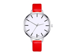 Reloj De Pulsera De Cuarzo Para Mujer Con Correa De Poliuretano Y Esfera Redonda Roja.