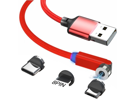 Cable de datos 3 en 1, diseño de codo giratorio, carga rápida, seguro, Cable de carga Micro USB tipo C de 8 pines para teléfono móvil para teléfono...