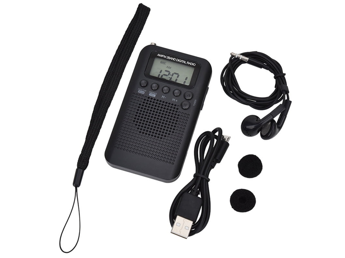 Radio Am/fm Con Pantalla Lcd Radio Portátil De Bolsillo Receptor Digital De Doble Banda Altavoz Portátil Negro