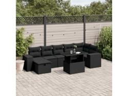 Conjunto de 8 sofás de jardín con cojines de mimbre sintético negro, Dkd Home Decor