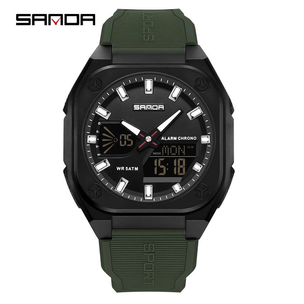 Reloj Digital Impermeable (negro Y Verde) Con Alarma Para Hombre, Reloj Deportivo Electrónico Multifuncional.