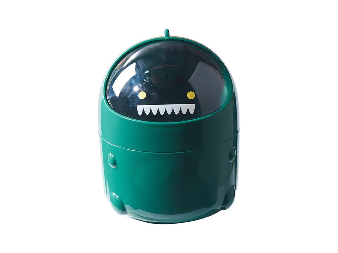 Cubo De Basura Mini Para Escritorio Con Tapa De Swing Dinosaurio Bonito Contenedor De Basura Plástico Pequeño Verde