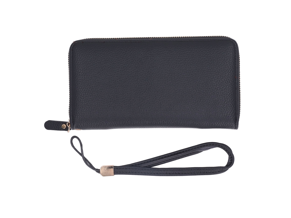 Cartera ancha de hombre en piel sintética, con compartimento para móvil, 18 ranuras para tarjetas, monedero, bolsillo con cremallera y correa para el hombro.
