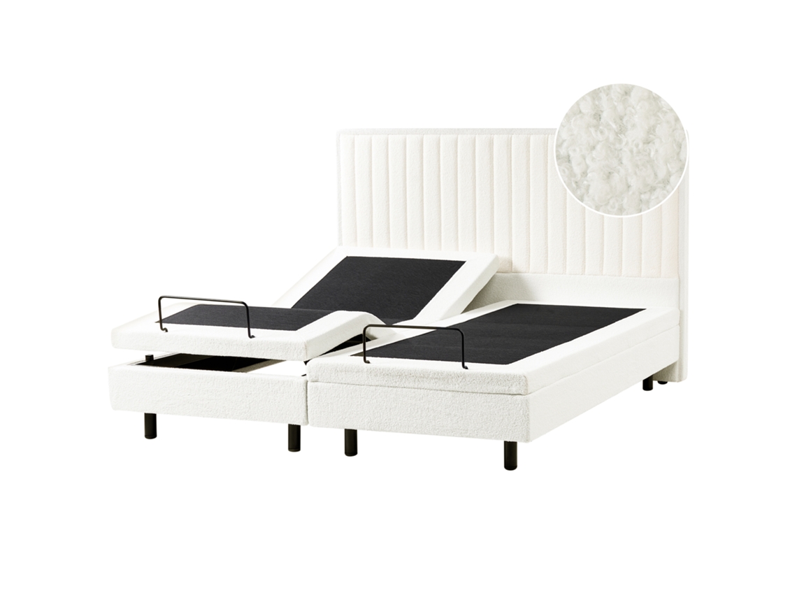 Cama de Casal BELIANI Castellan de Bouclé Branco 180x200