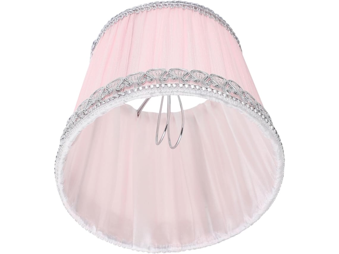 Muselina plisada ornamental rosa, con detalles plateados, accesorio con clip para lámpara, protector.