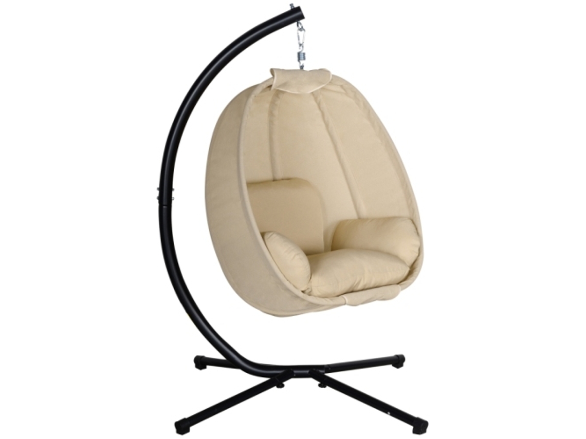 Una silla colgante con un cojín suave, ideal tanto para interiores como para exteriores. Tienda BAGOLY.