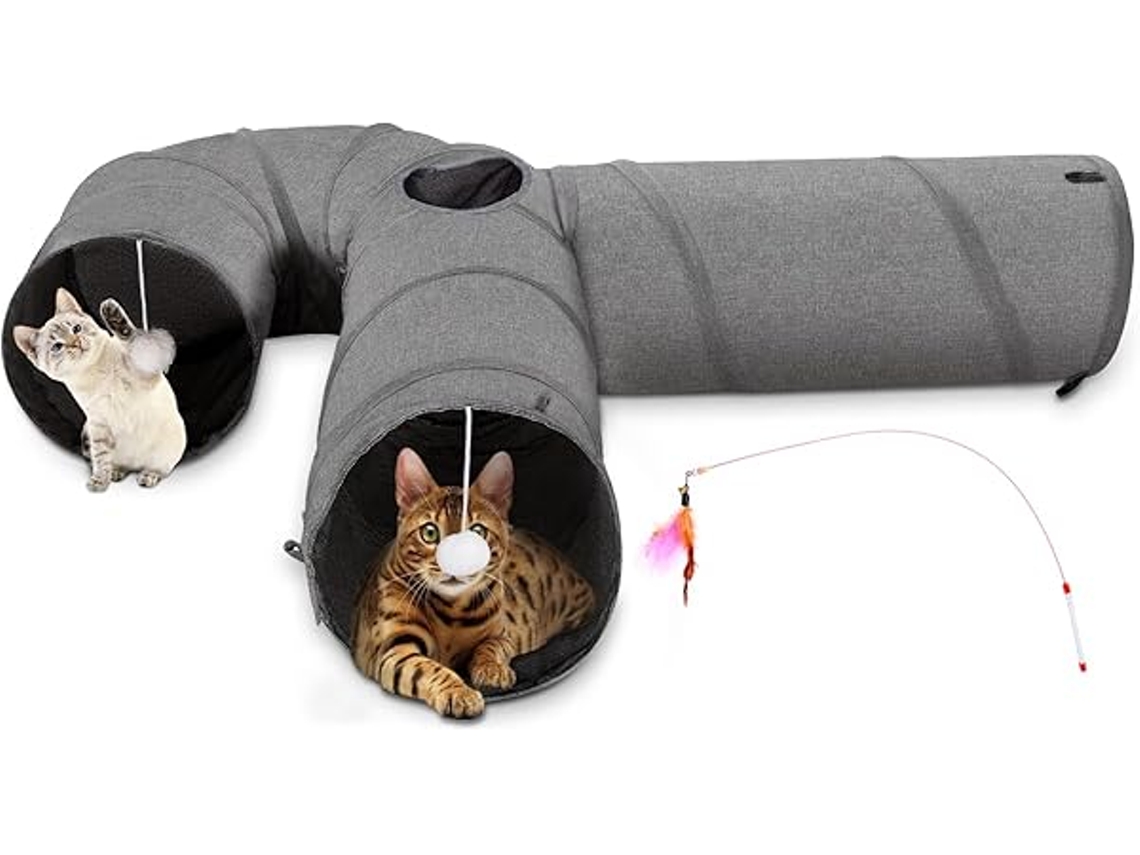 Túnel para gatos, fabricado en tela, con pelotas y juguetes plegables retráctiles, apto para cachorros y conejos, educativo, divertido y ergonómico...